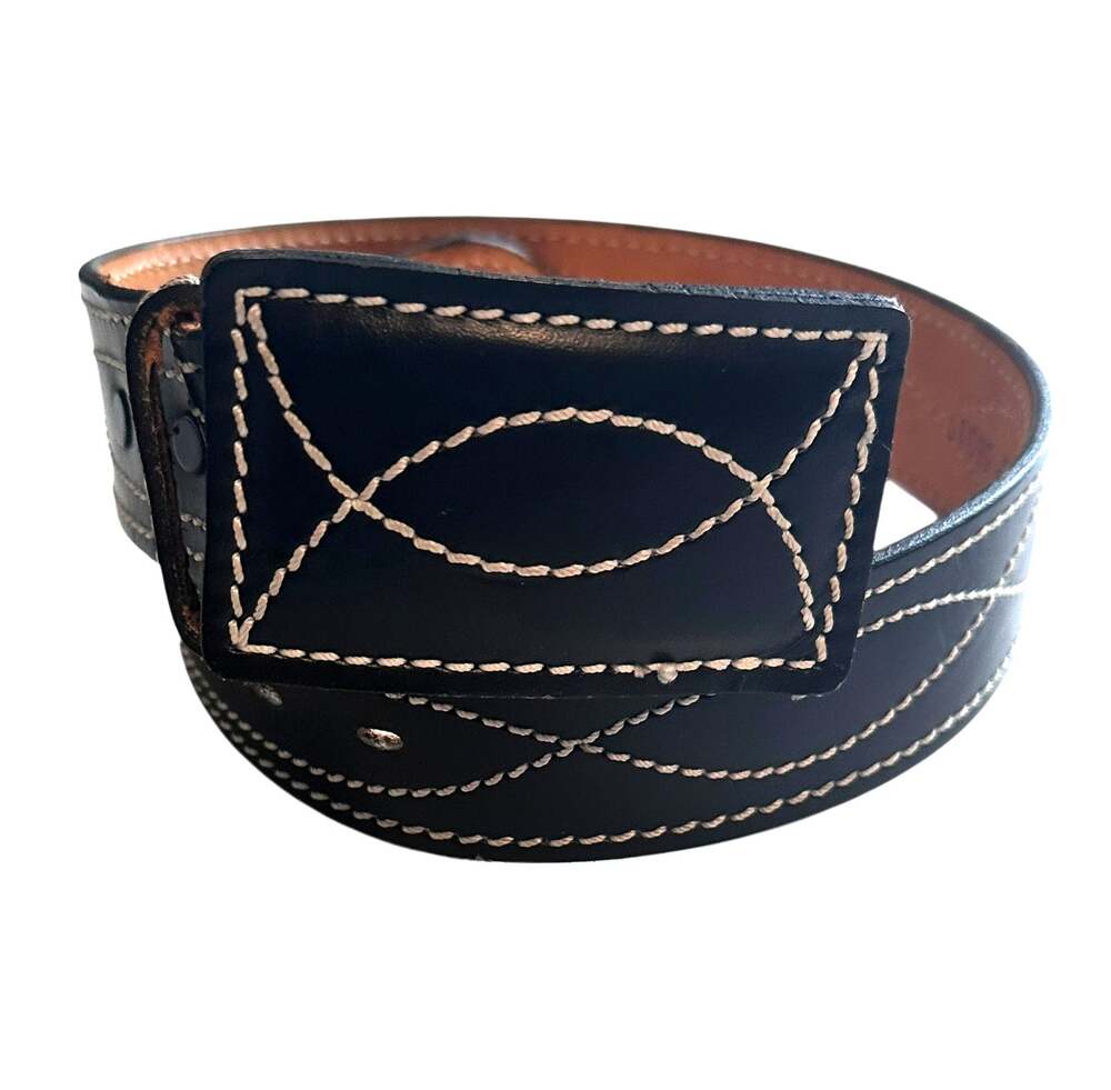 Chambers Belt Co Hook Belt Size 24 Black Leather Embroidered Stiched